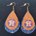 Houston Astros Orange and Blue Tear Drop Glitter Hook Earrings
