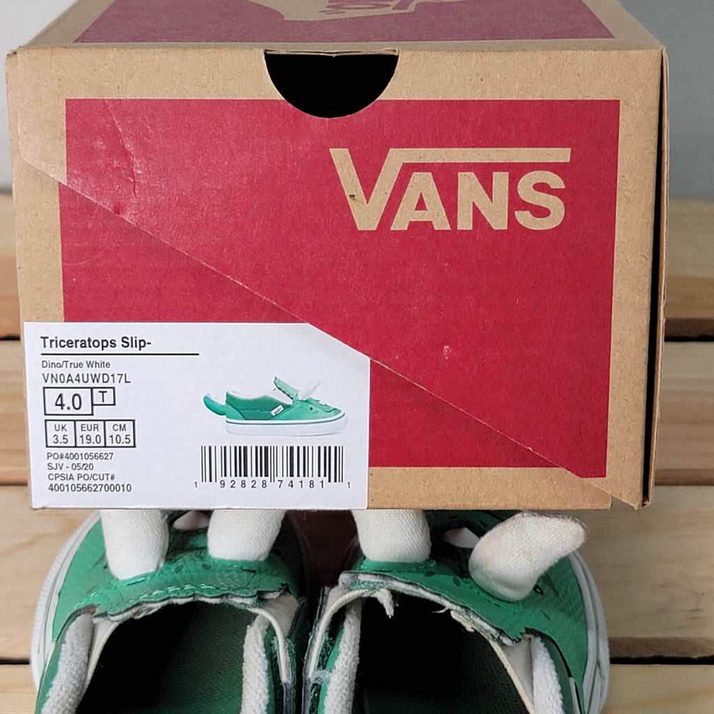 VANS Toddler Triceratops Green Slip-Ons w/ Box - Size 4T