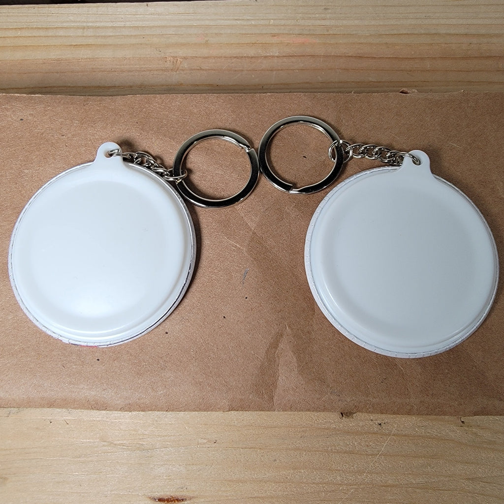 Set of 2 Anime Button Style Keychains: Futaba Sakura & Kasane Teto