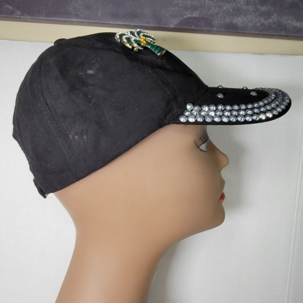 Ladies Black Velvet Ballcap w/ Bling Studs and 2 Pins