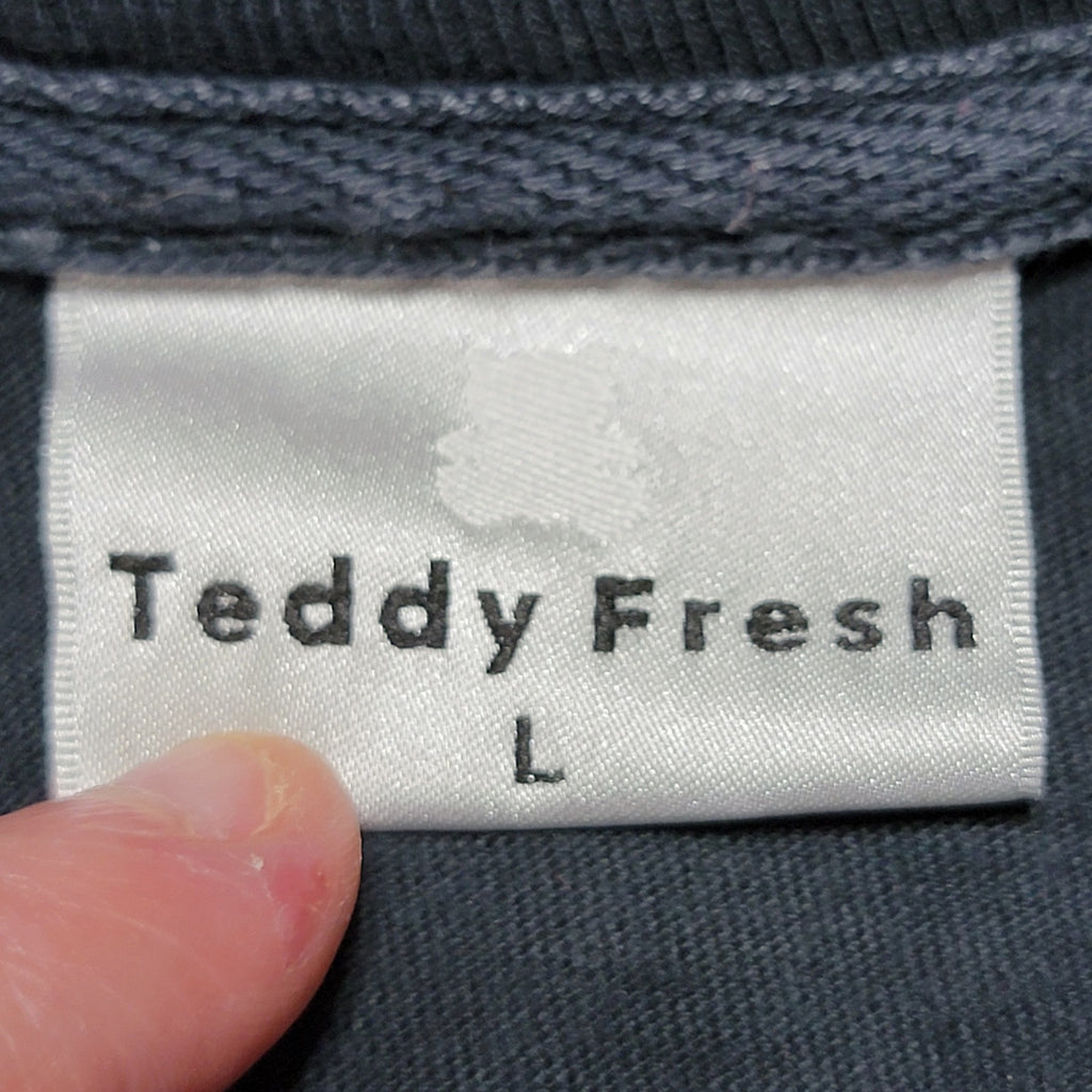 Teddy Fresh Black LS Unisex Tee Shakey Logo & Sleeves Logos - Size Large