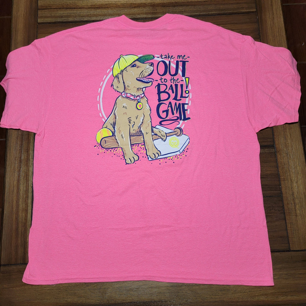 Girlie Girl Originals Bright Pink Tee "Take Me Out To The Ballgame" - Size 2XL