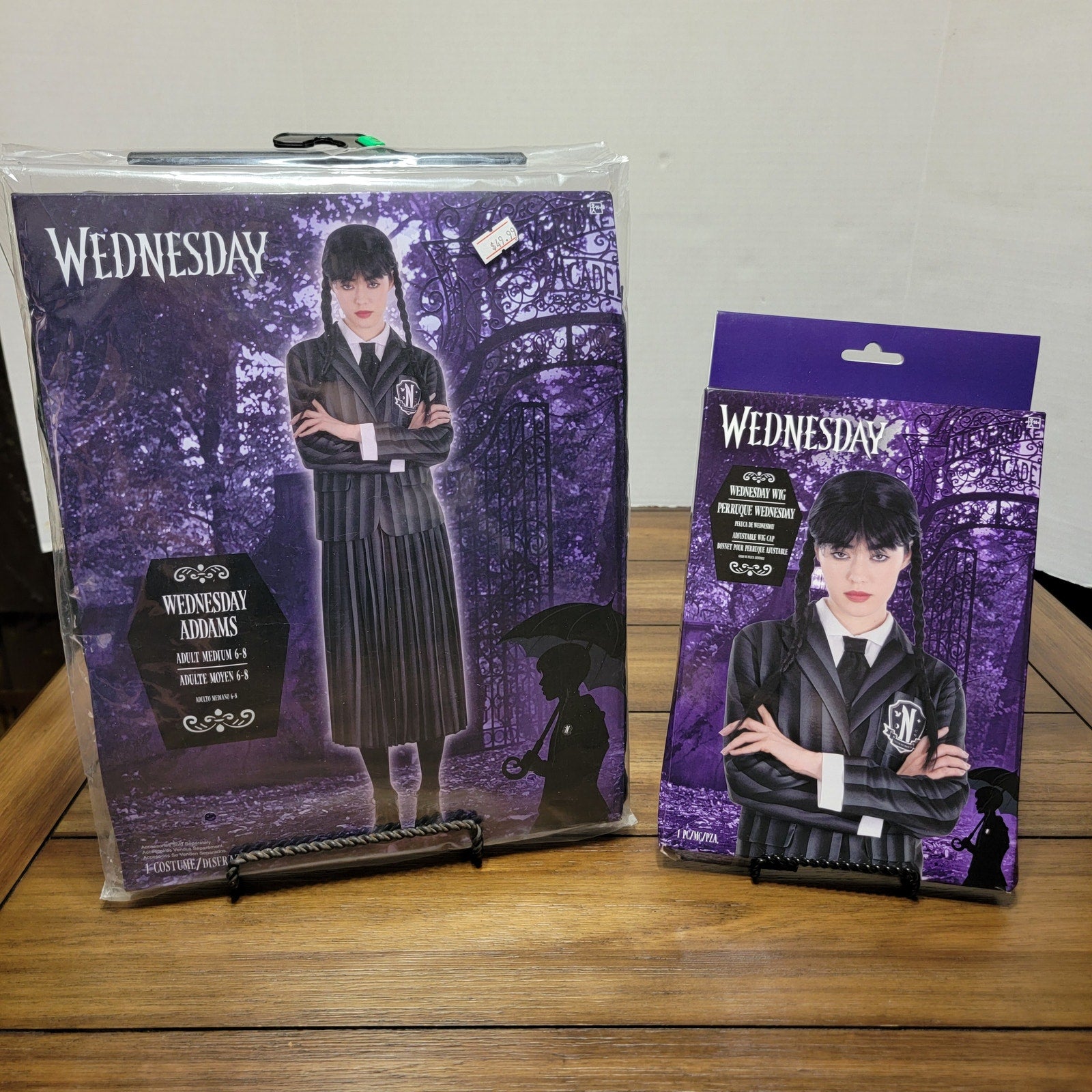 2 Pc Wednesday Addams Adult Costume w/ Wig - Size Medium NEW