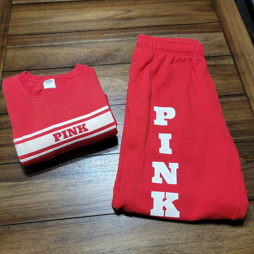 2 Pc Victoria's Secret Pink Red Joggers - Size Medium