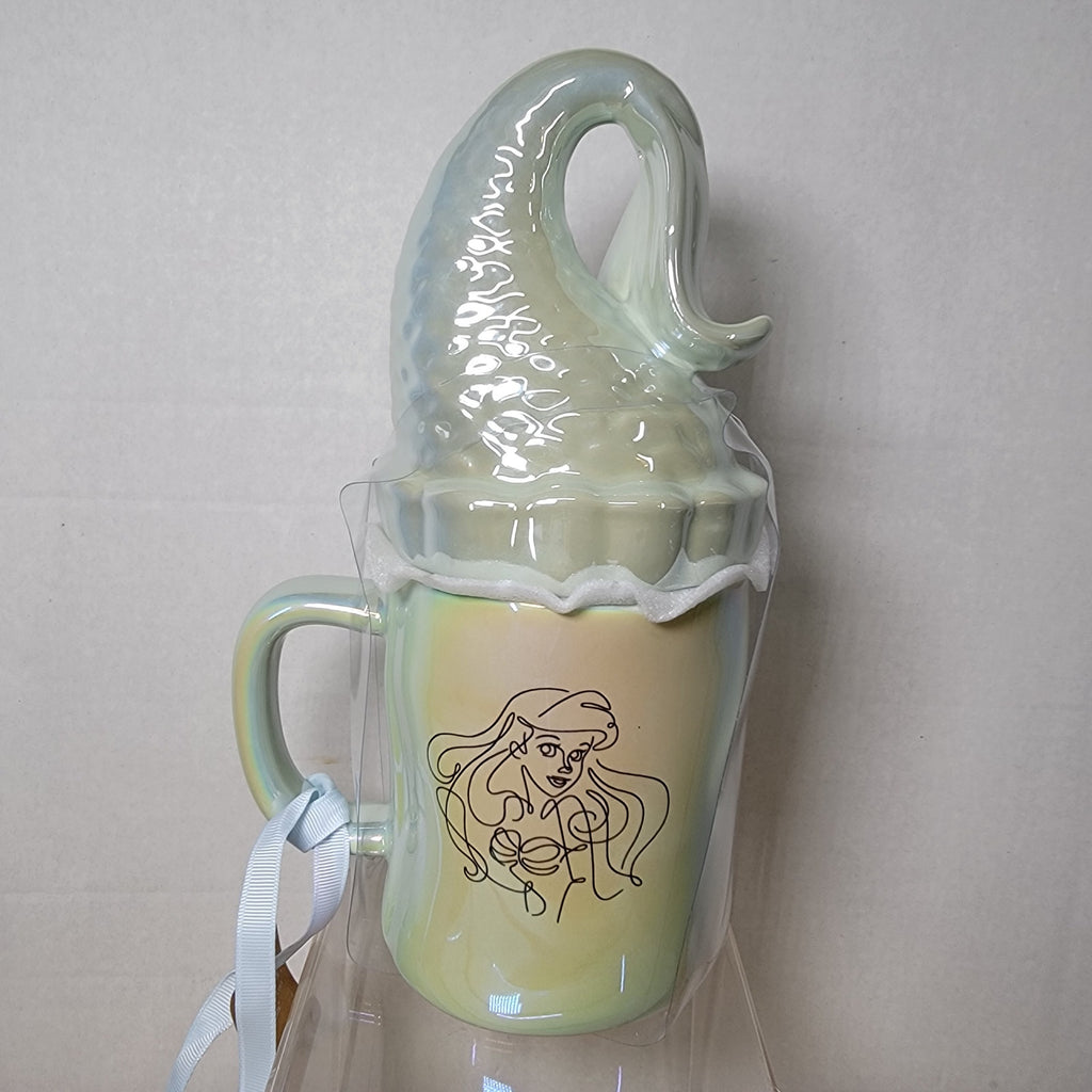 Rae Dunn x Disney Little Mermaid Blue Iridescent Mug w/ Tail Topper Lid - NEW