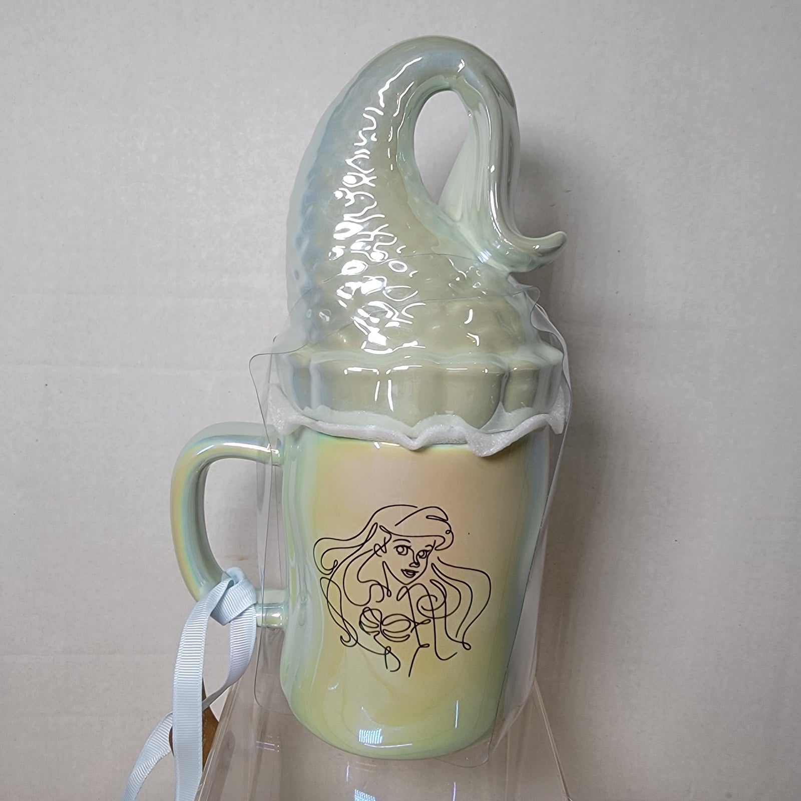 Rae Dunn x Disney Little Mermaid Blue Iridescent Mug w/ Tail Topper Lid - NEW