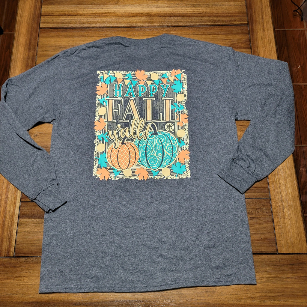 Girlie Girl Originals LS Grey Fall Tee "Happy Fall Y'all" - Size Large