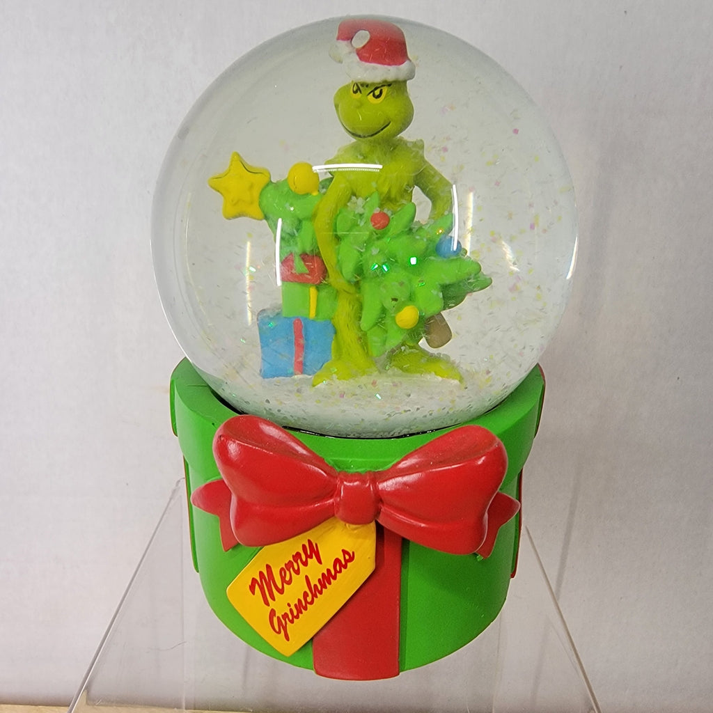 Grinch Glitter Snow Globe "Merry Grinchmas" w/ Wind Up Music Box