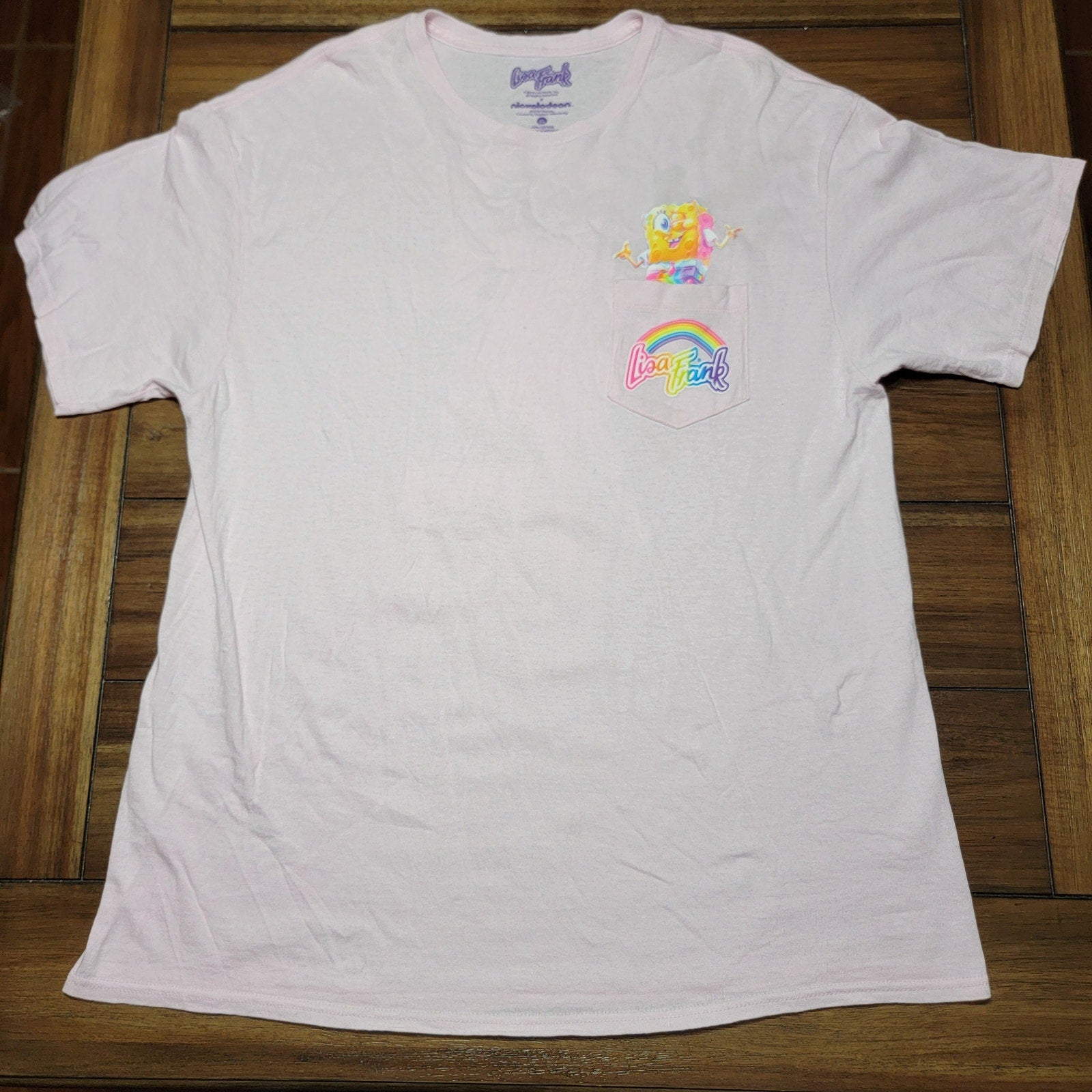 Lisa Frank X Nickelodeon Pink Tee Spongebob on a Unicorn w/ Pocket - Size XL