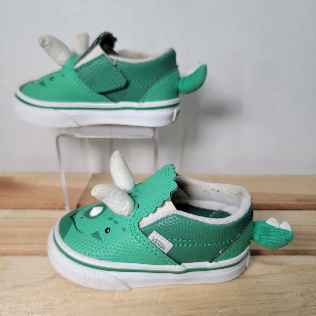VANS Toddler Triceratops Green Slip-Ons w/ Box - Size 4T