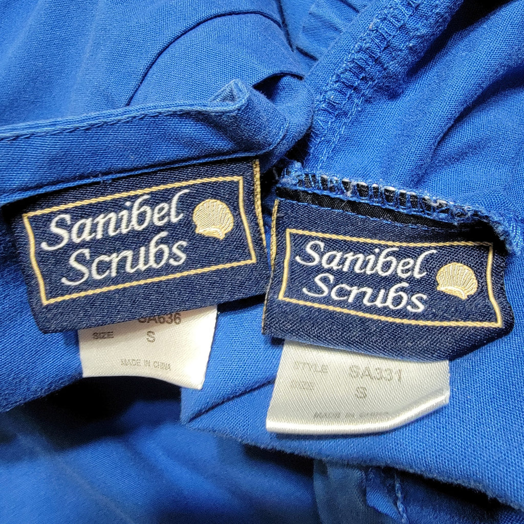 2 Pc Sanibel Scrubs Ladies Blue V-Neck & Draw String Pants - Size Small
