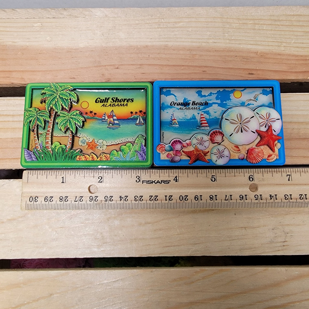 Set of 2 Alabama 2-Layer Magnets: Gulf Shores & Orange Beach - NEW
