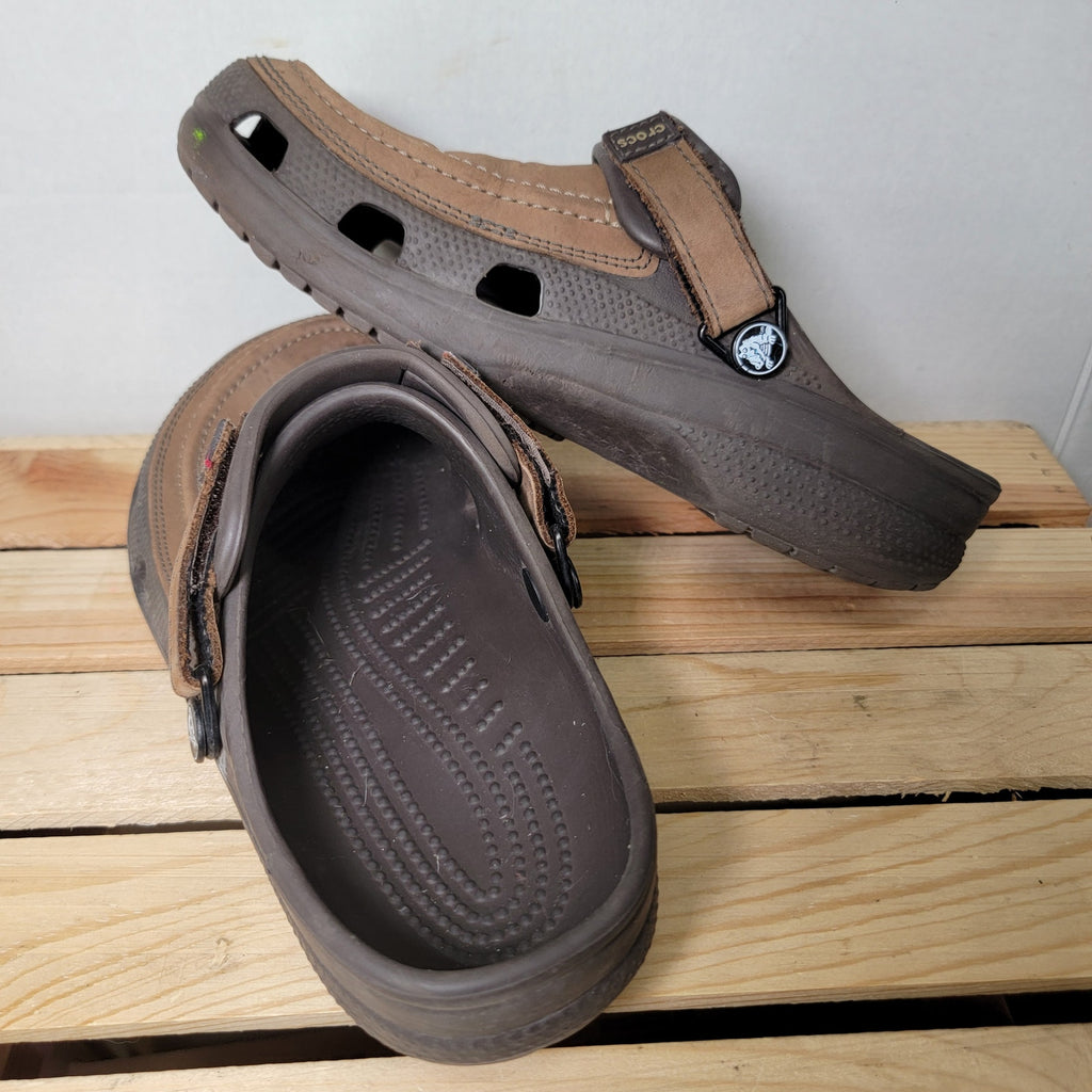 Crocs Men's Yukon Vista Clogs in Khaki and Espresso Brown - Size 8