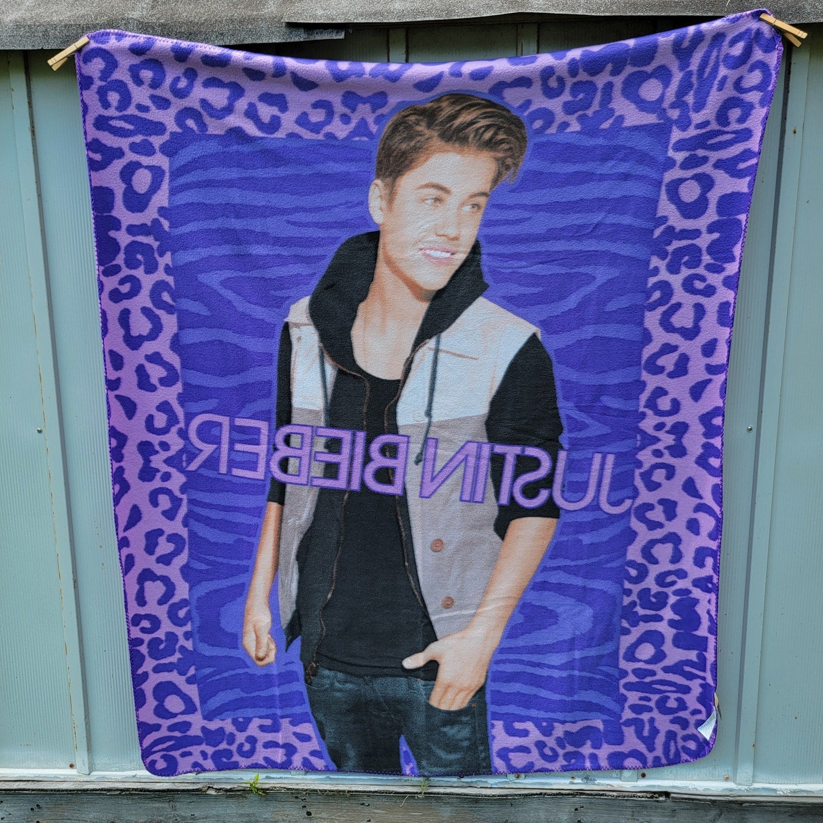 Bravado Justin Bieber Purple Animal Print Fleece Throw - Size 50" x 60"