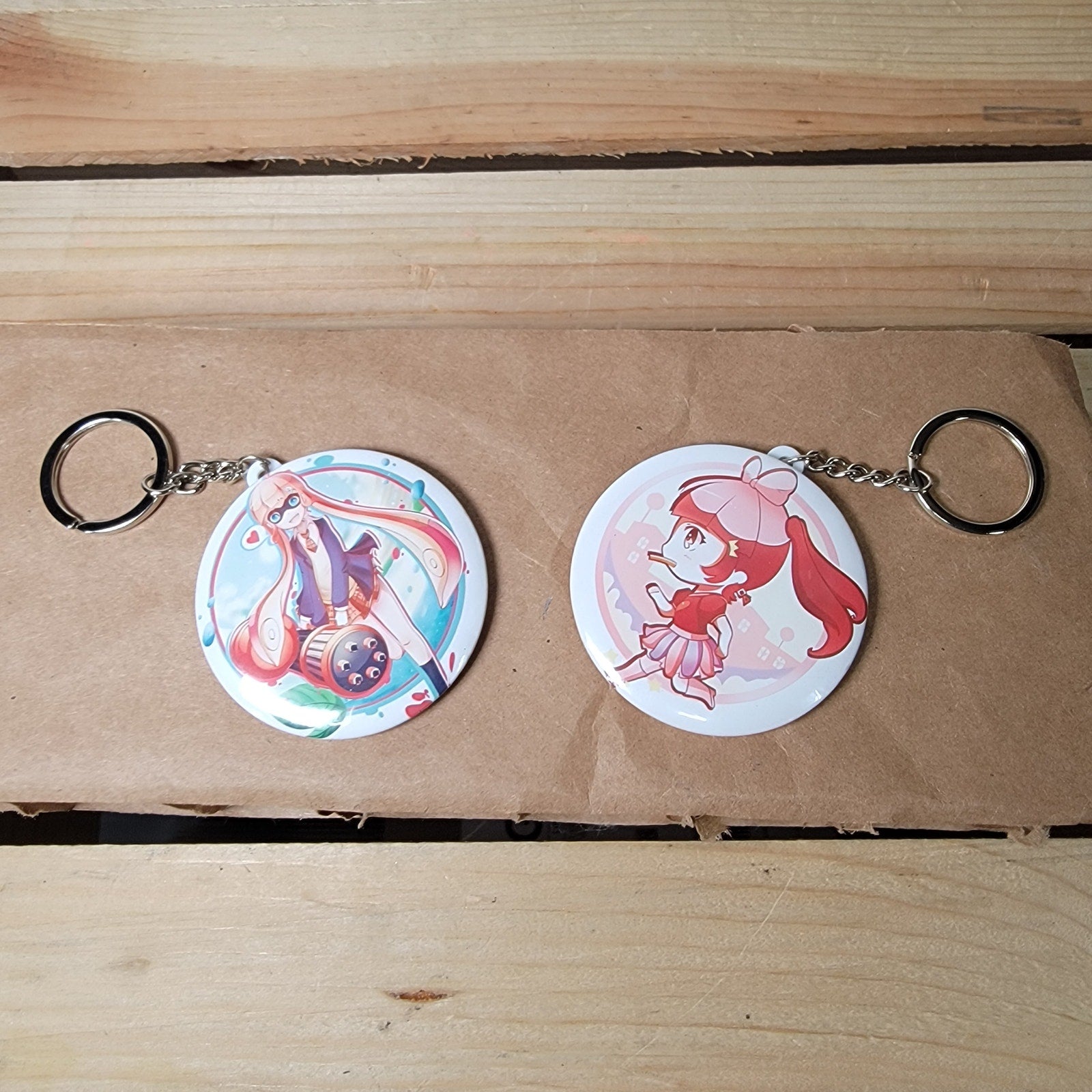 Set of 2 Anime Button Style Keychains: Futaba Sakura & Kasane Teto