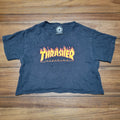 Thrasher Magazine Black Crop Tee Flame Logo - Size XS