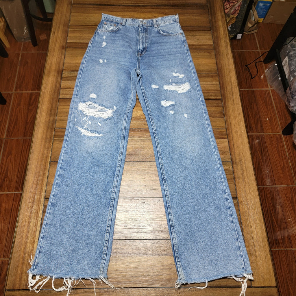 Zara 90's Full Length Straight Denim Jeans w/ Raw Hem - Size 6