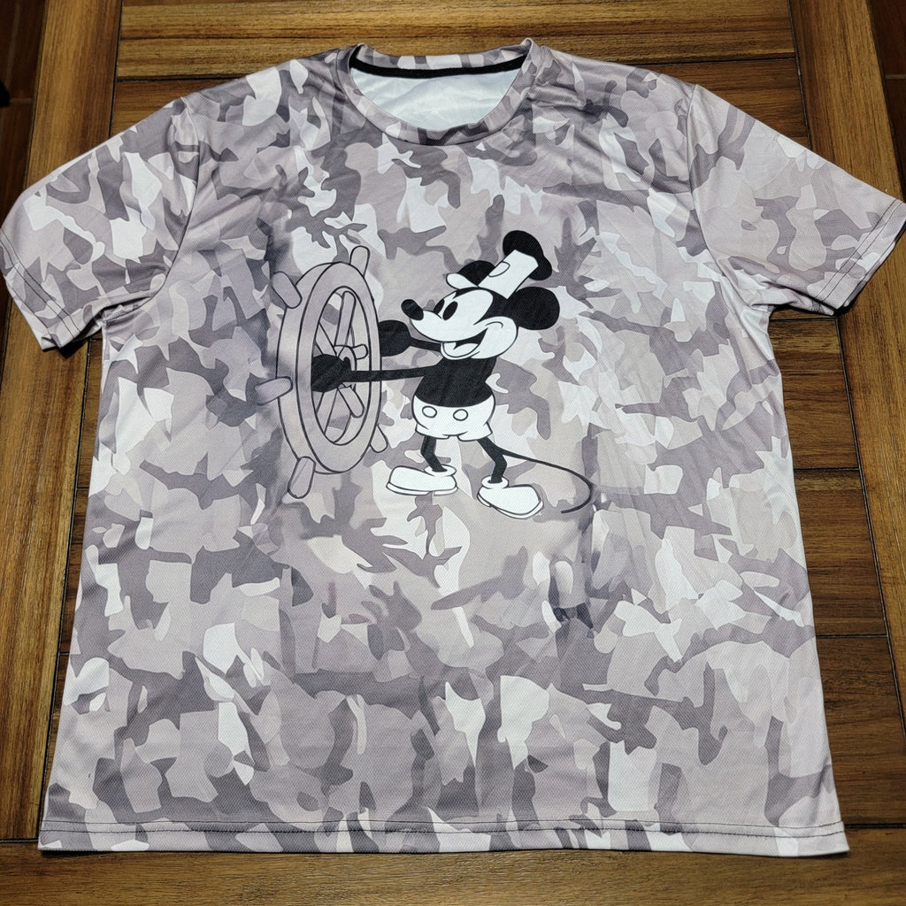 Unbranded Grey Camo Steamboat Willie Mickey Unisex Tee - Size XXL