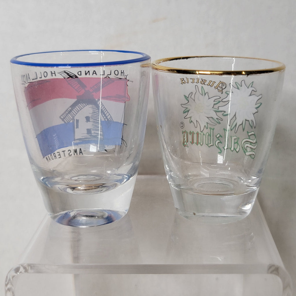 Set of 2 European Mini Shot Glasses: Amsterdam Holland / Salzbury Austria