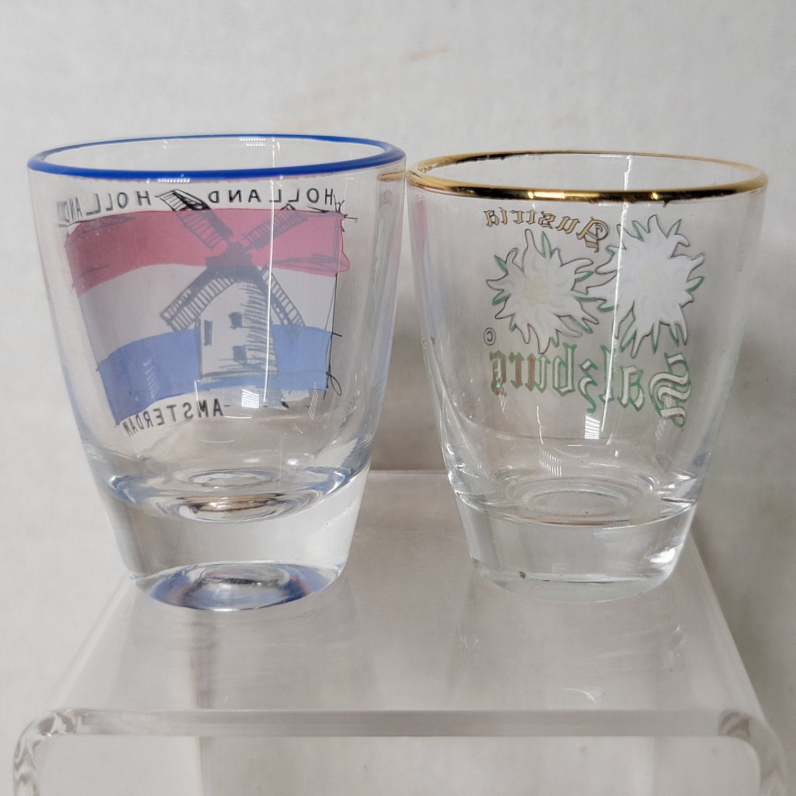 Set of 2 European Mini Shot Glasses: Amsterdam Holland / Salzbury Austria