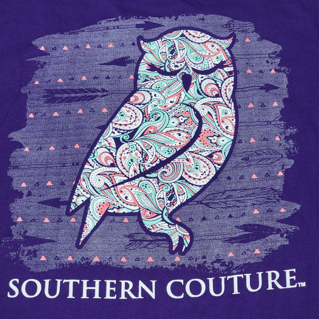 Southern Couture Purple Tee Paisley Owl - Size XL