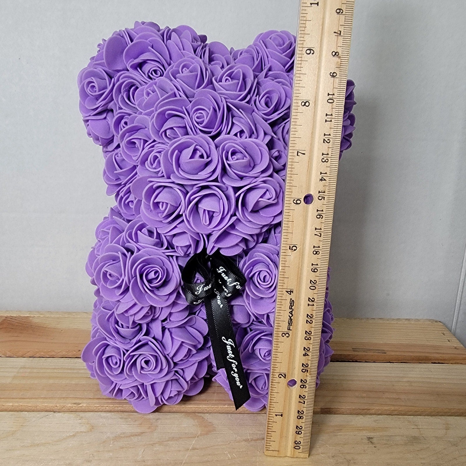 Purple Foam Rose Teddy Bear w/ "Just For You" Ribbon