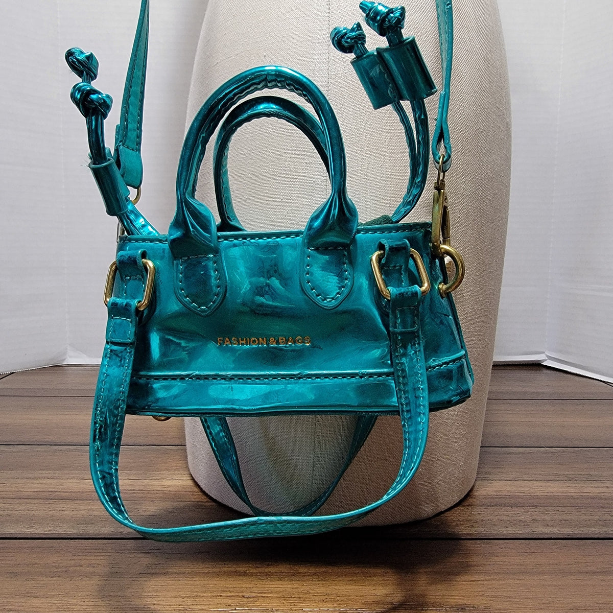 Fashion & Bags Teal Mini Purse w/ Shoulder Strap, 2 Sets of Handles