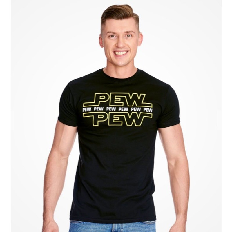 Star Wars Black Unisex Tee (Gildan) "Pew Pew Pew" - Size Medium