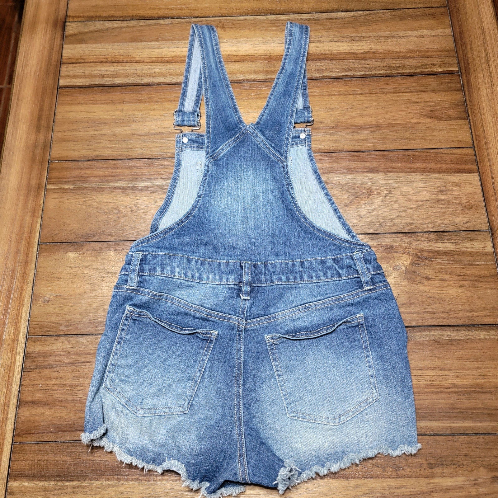 No Boundaries Girls Dark Wash Shortalls - Size Junior Medium (7-9)