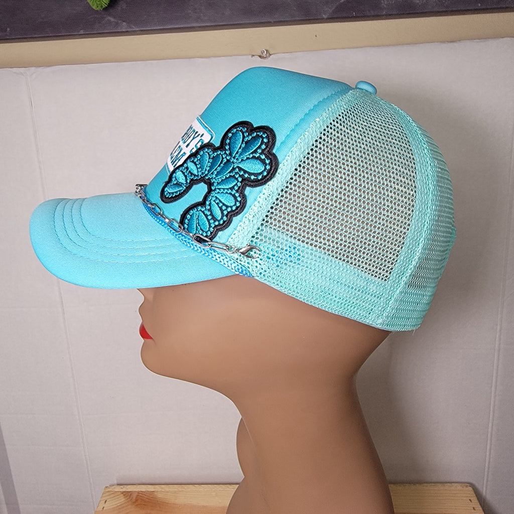 "Somebody's Problem" Turquoise Snapback Trucker Hat w/ Chain