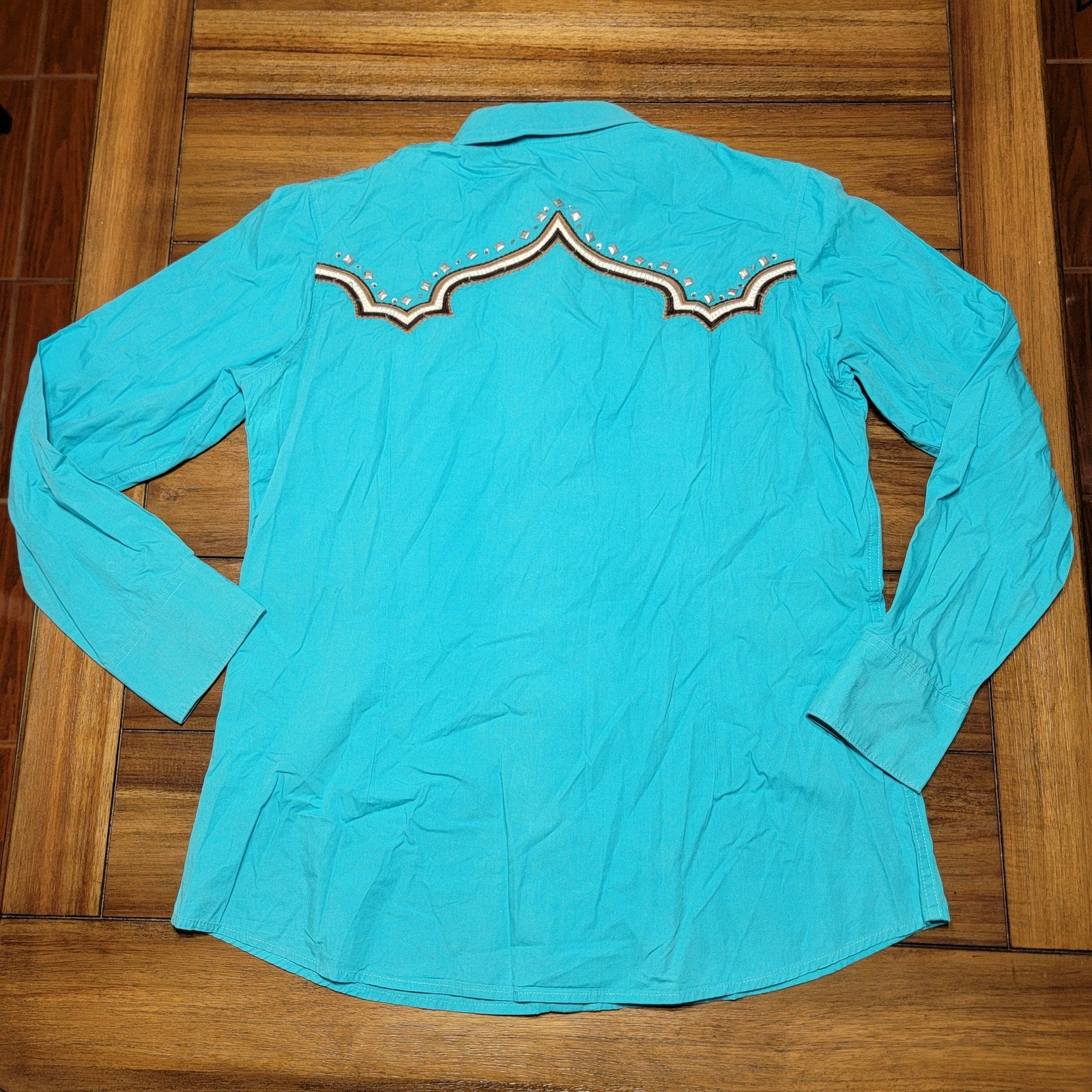 Ariat LS Pearl Snap Teal Fitted Western Shirt w/ Bling - Size XL