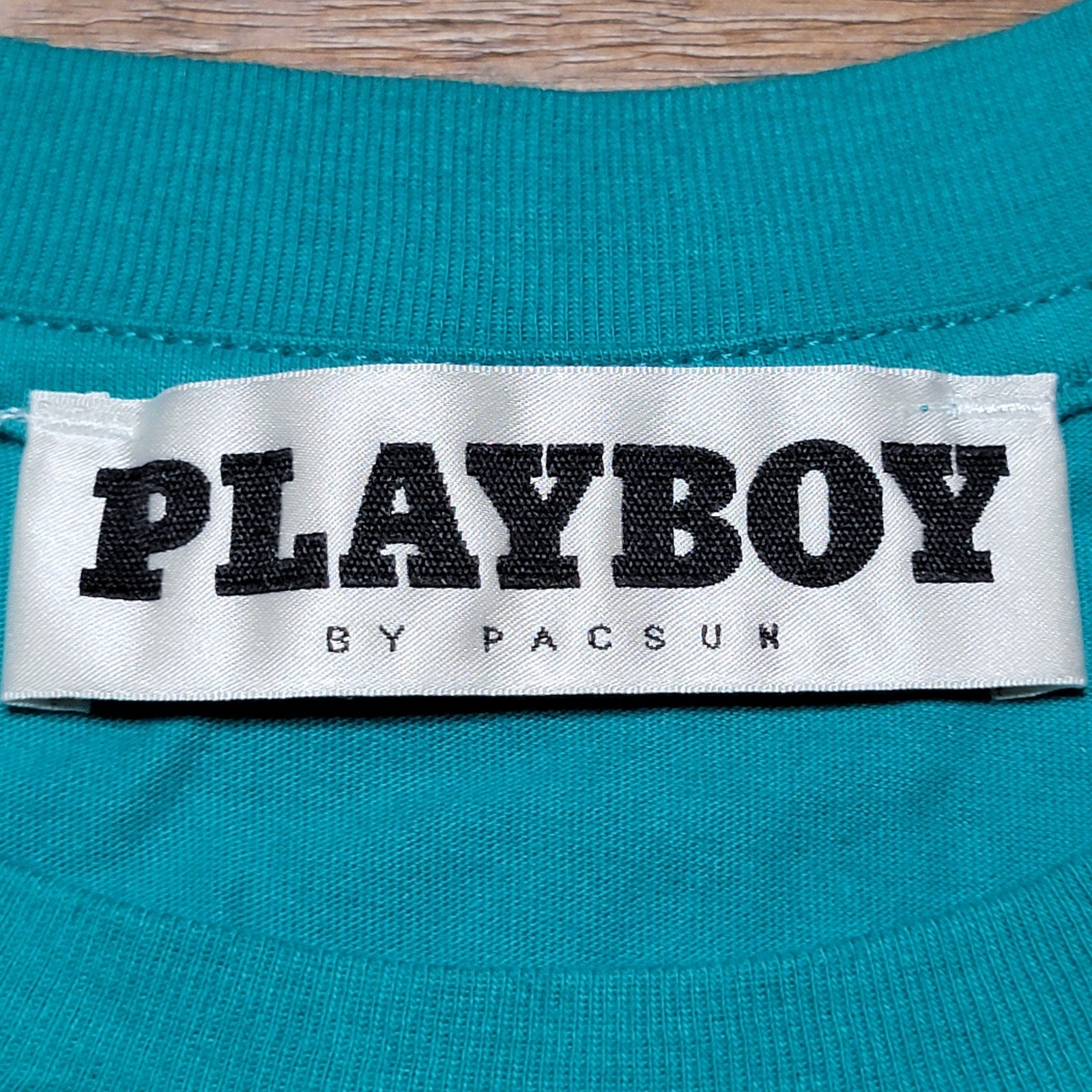 Playboy by Pacsun Teal Unisex Tee Yellow Wave Font - Size XL NWT