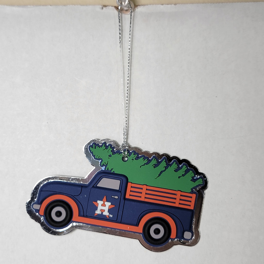 MLB Houston Astros Christmas Ornament Flat Metal Truck w/ Tree - NWOT