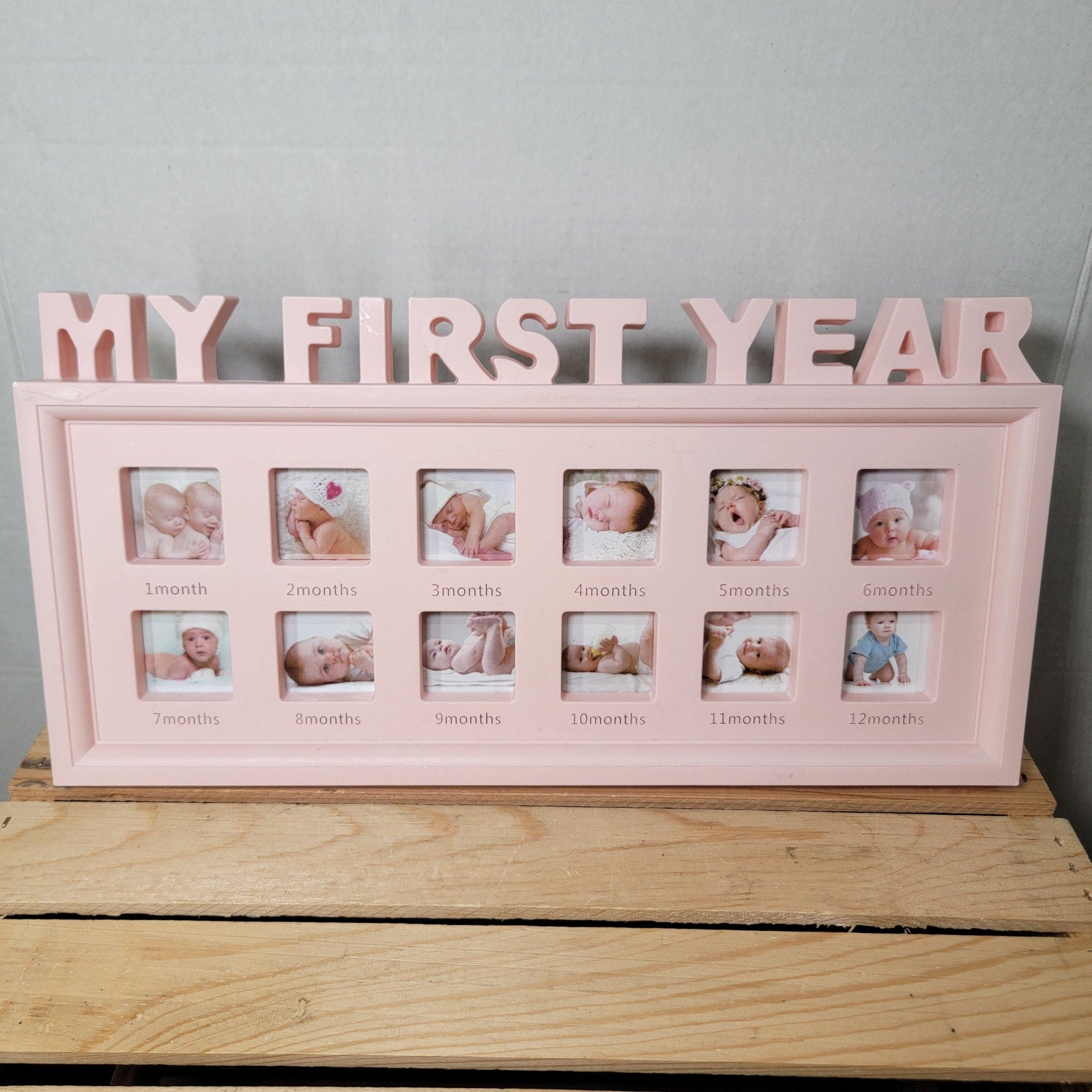 Baby Keepsake Pink Photo Frame "My First Year" 12 Monthly Milestones