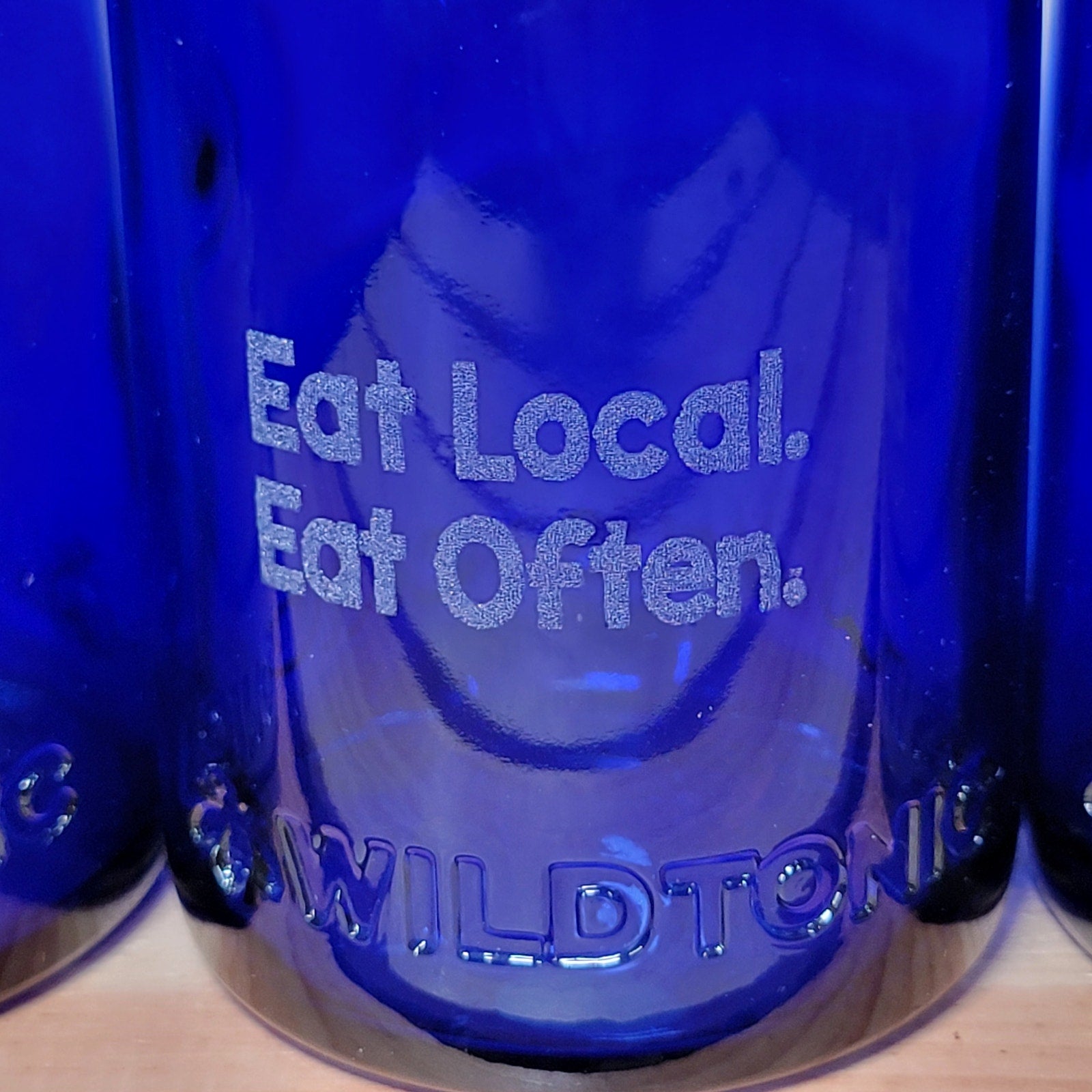 Set of 4 Cobalt Blue "Wild Tonic" Glasses w/ Ben E. Keith Co Etched