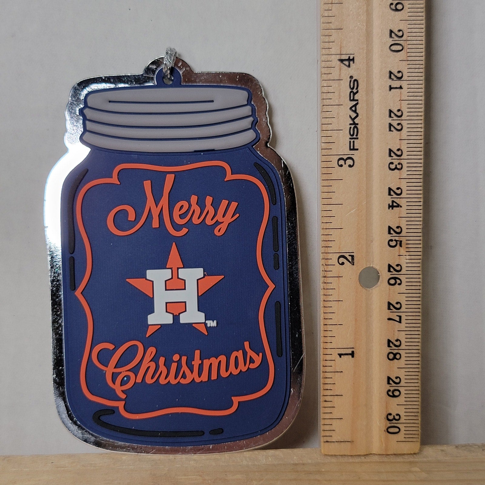 MLB Houston Astros Christmas Ornament Flat Metal Blue Mason Jar - NWOT