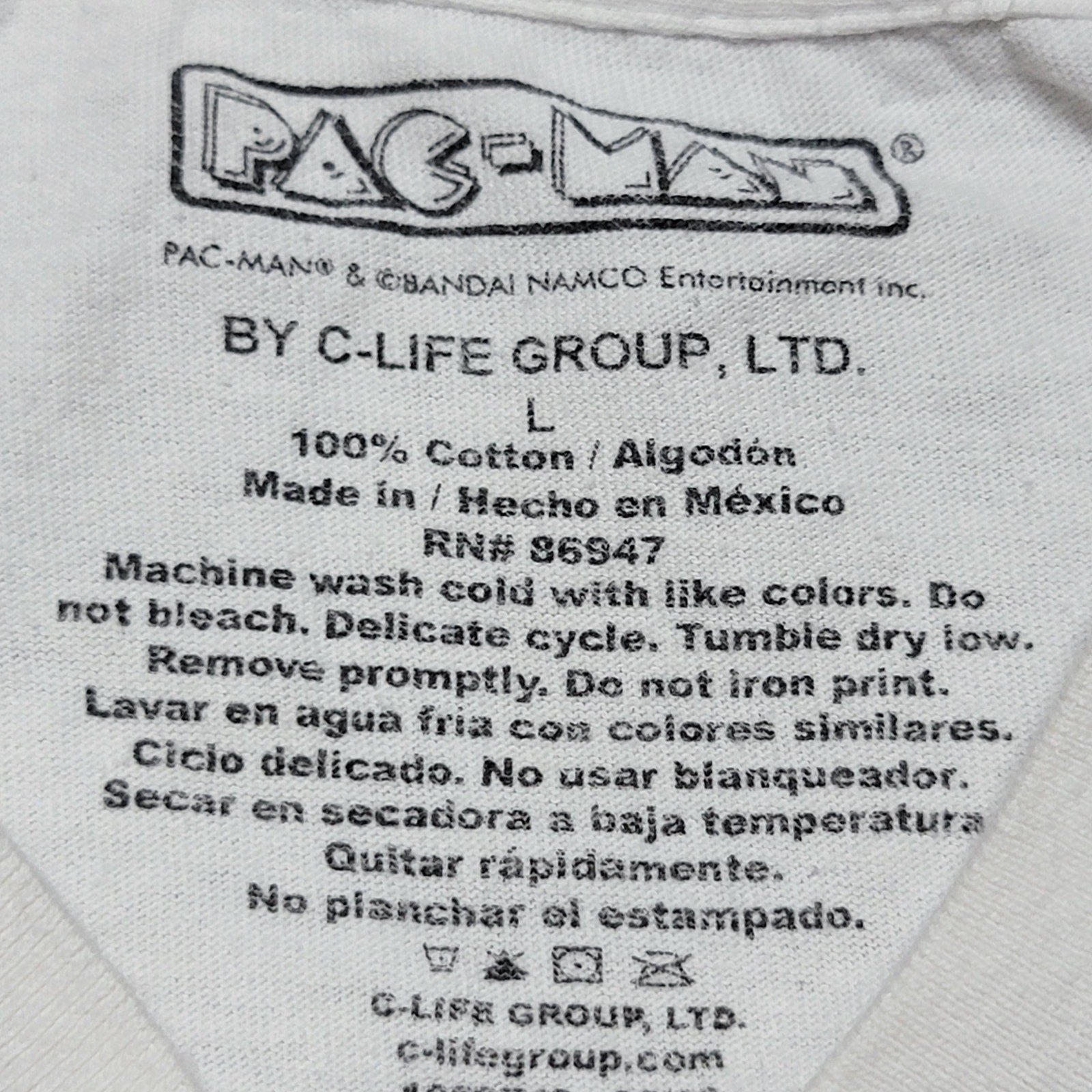 Pac-Man LS White Crop Tee "Power Up!" Sleeve - Size Large