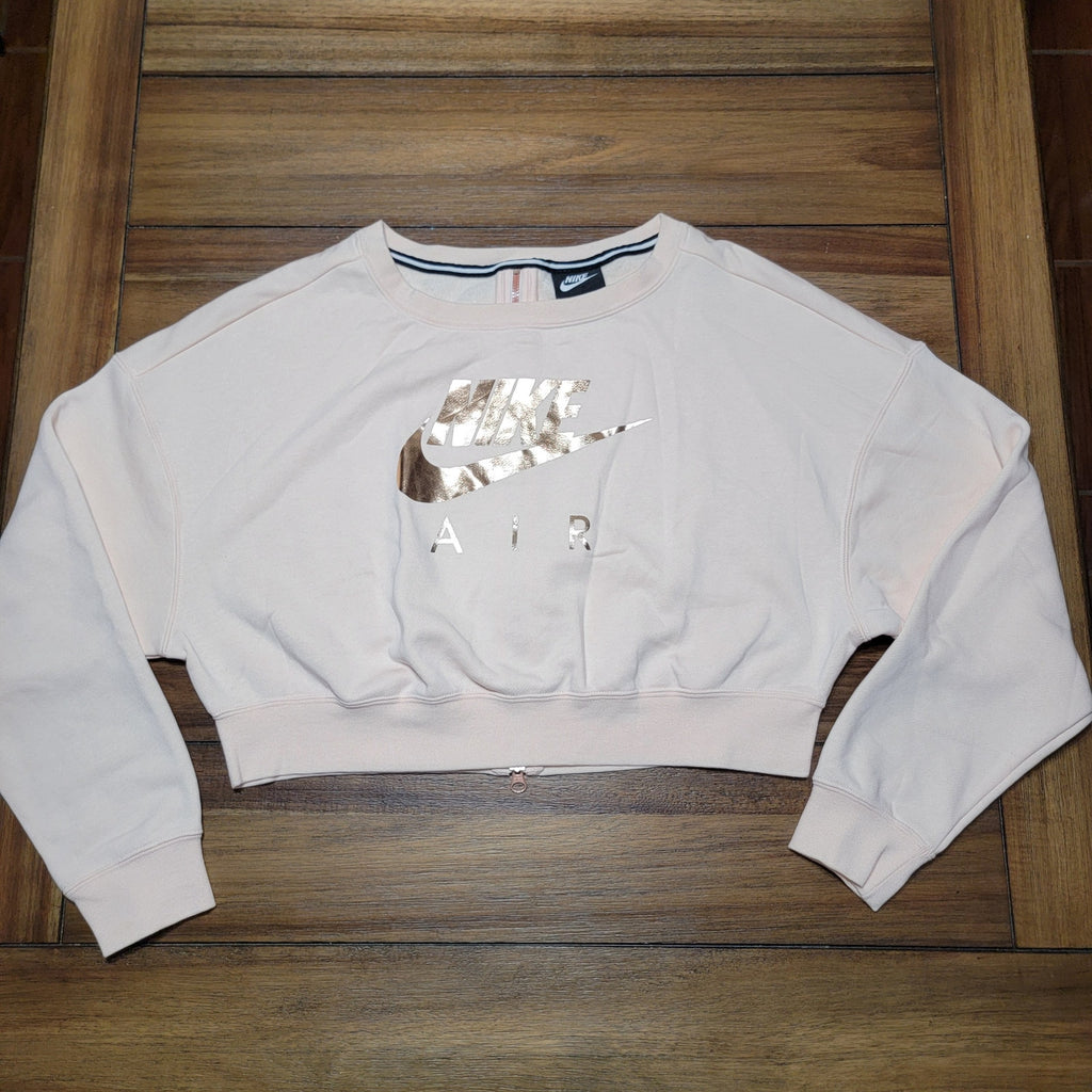 Nike LS Beige Crop Sweatshirt Gold Logo Full Zip on the Back - Size Small