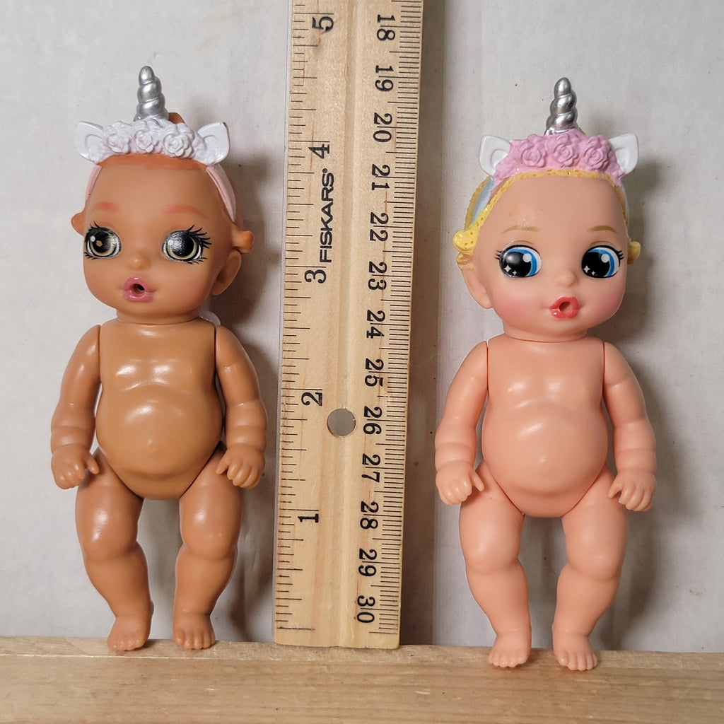 Set of 2 Zapf Creation Baby Born Surprise Mini Dolls Blonde Glitter & Brown Hair