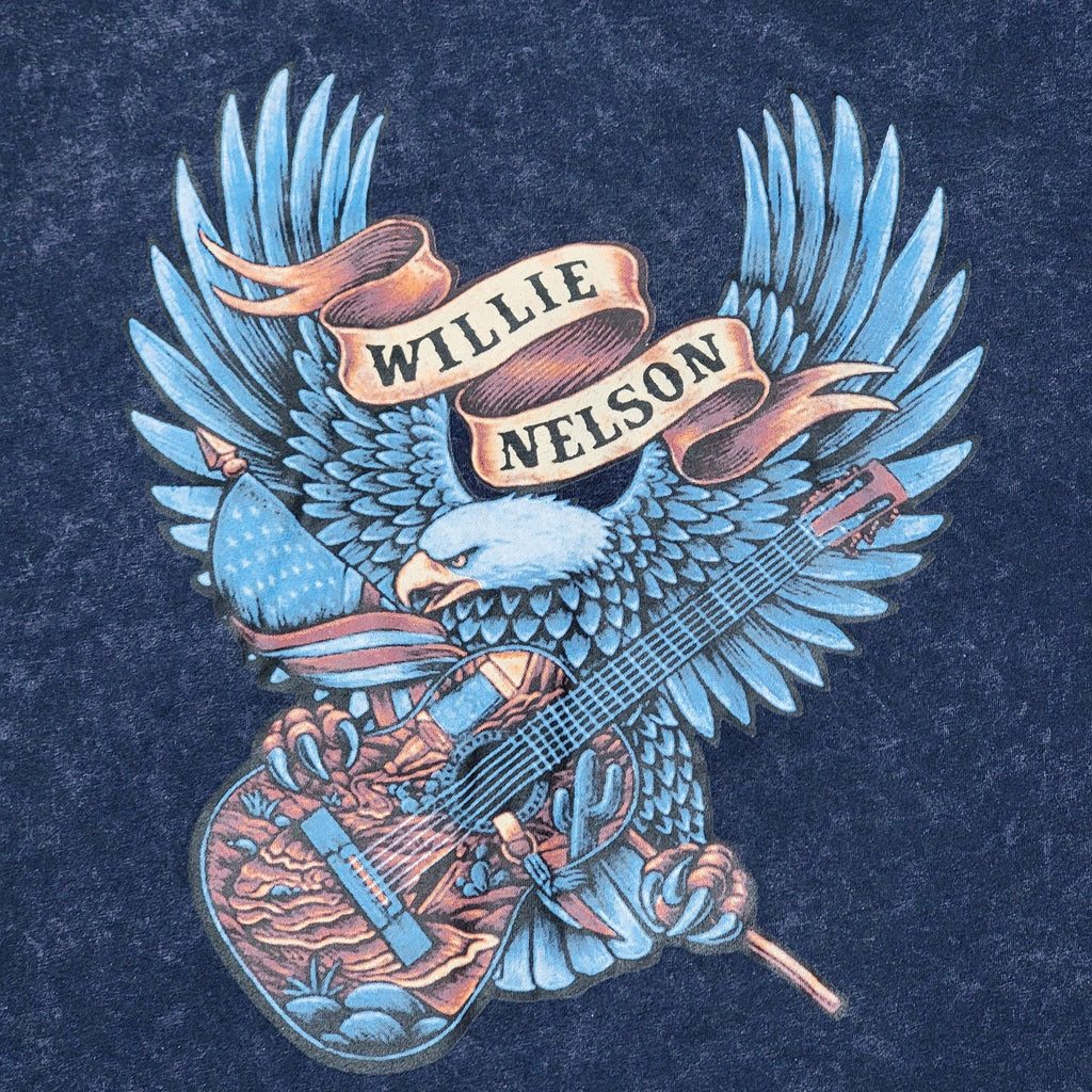 Willie Nelson Faded Black Unisex Tee Eagle & Guitar - Size Large