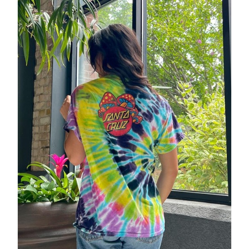 Santa Cruz Rainbow Tie-Dye Tee w/ Mushroom Logo - Size Small