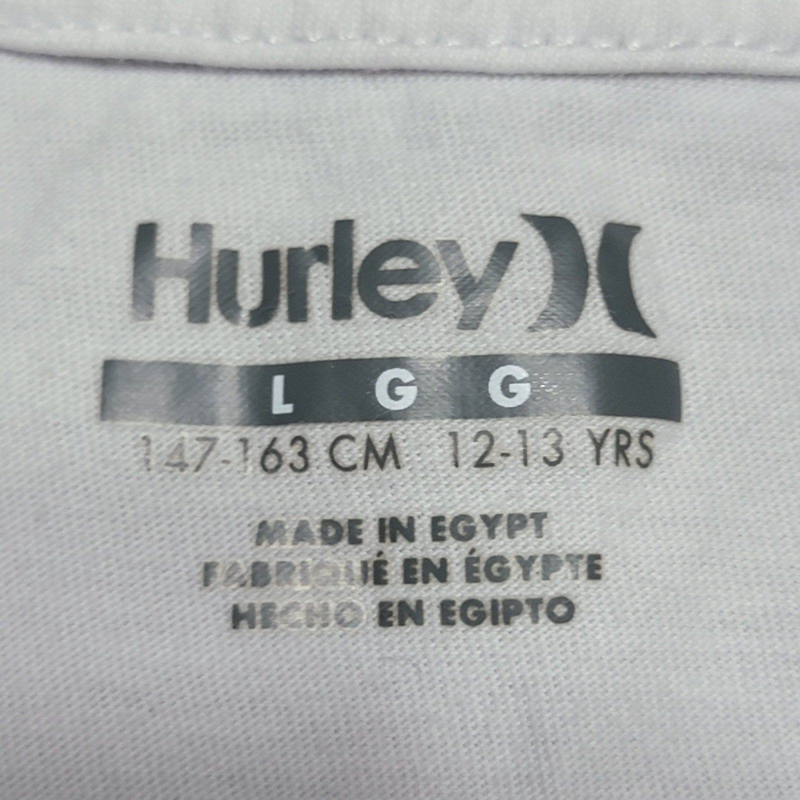 Hurley Kids White Tee Side Shark Surf - Size Large (12-13 Yrs)