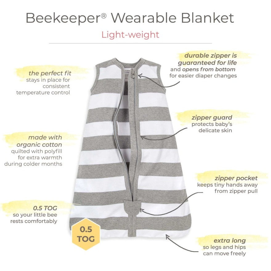 Burt's Bees Beekeeper White & Grey Stripe Full Zip Nap Sack - Size Medium