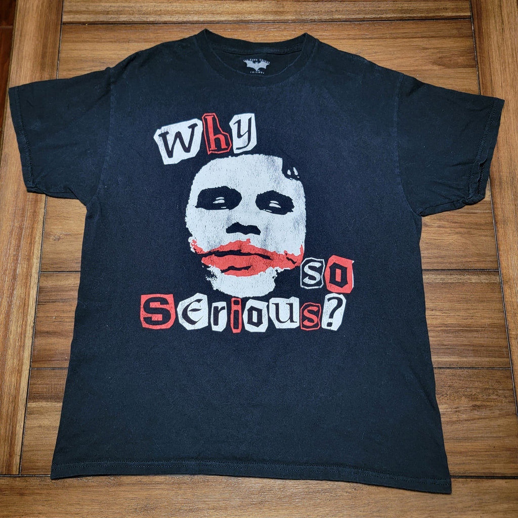 The Dark Knight Trilogy Black Unisex Tee Joker "Why So Serious?" - Size Large