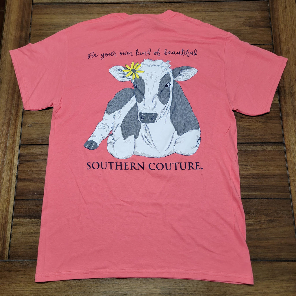 Southern Couture Coral Tee Cow "Be Your Own Kind Of Beautiful" -Size Medium NWT