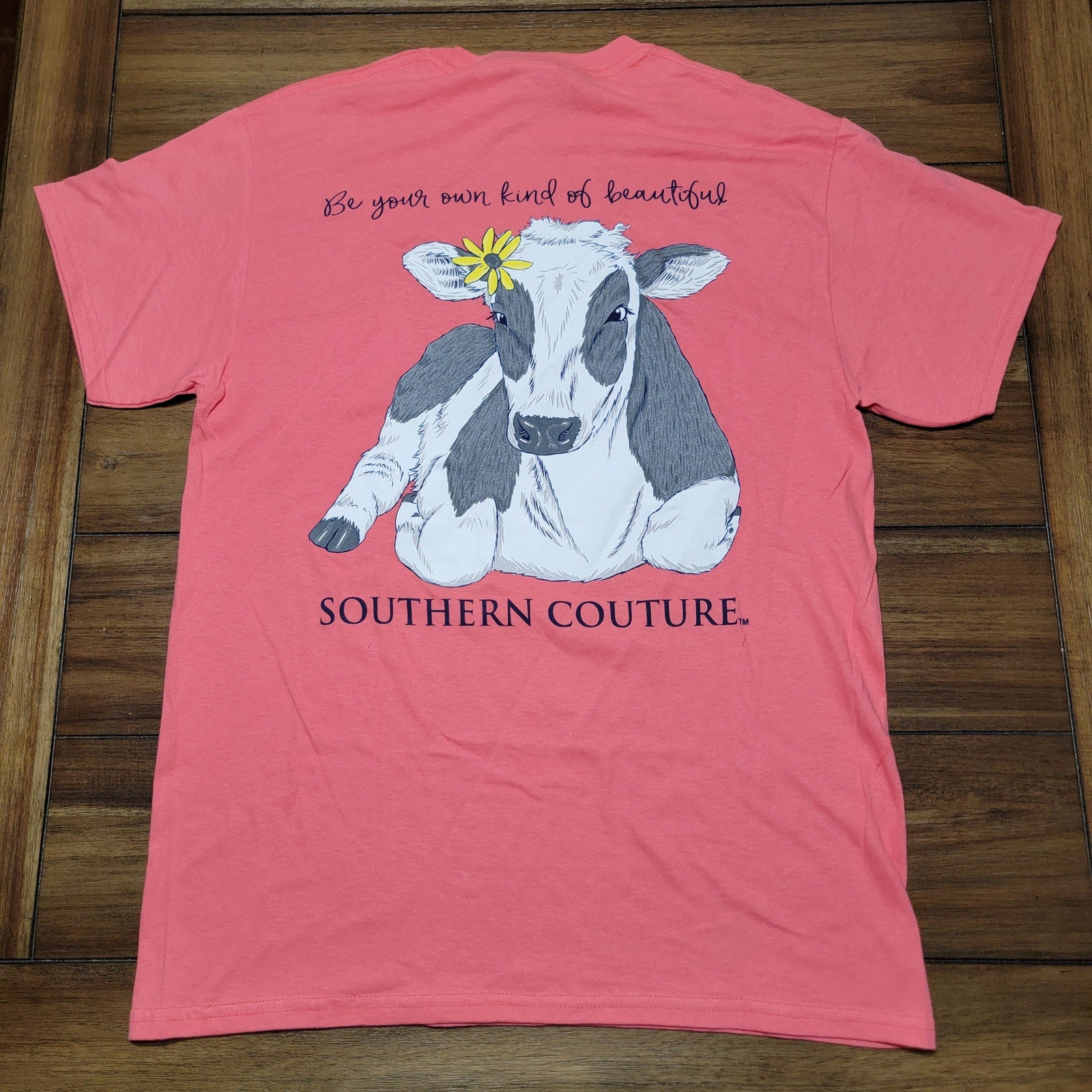 Southern Couture Coral Tee Cow "Be Your Own Kind Of Beautiful" -Size Medium NWT