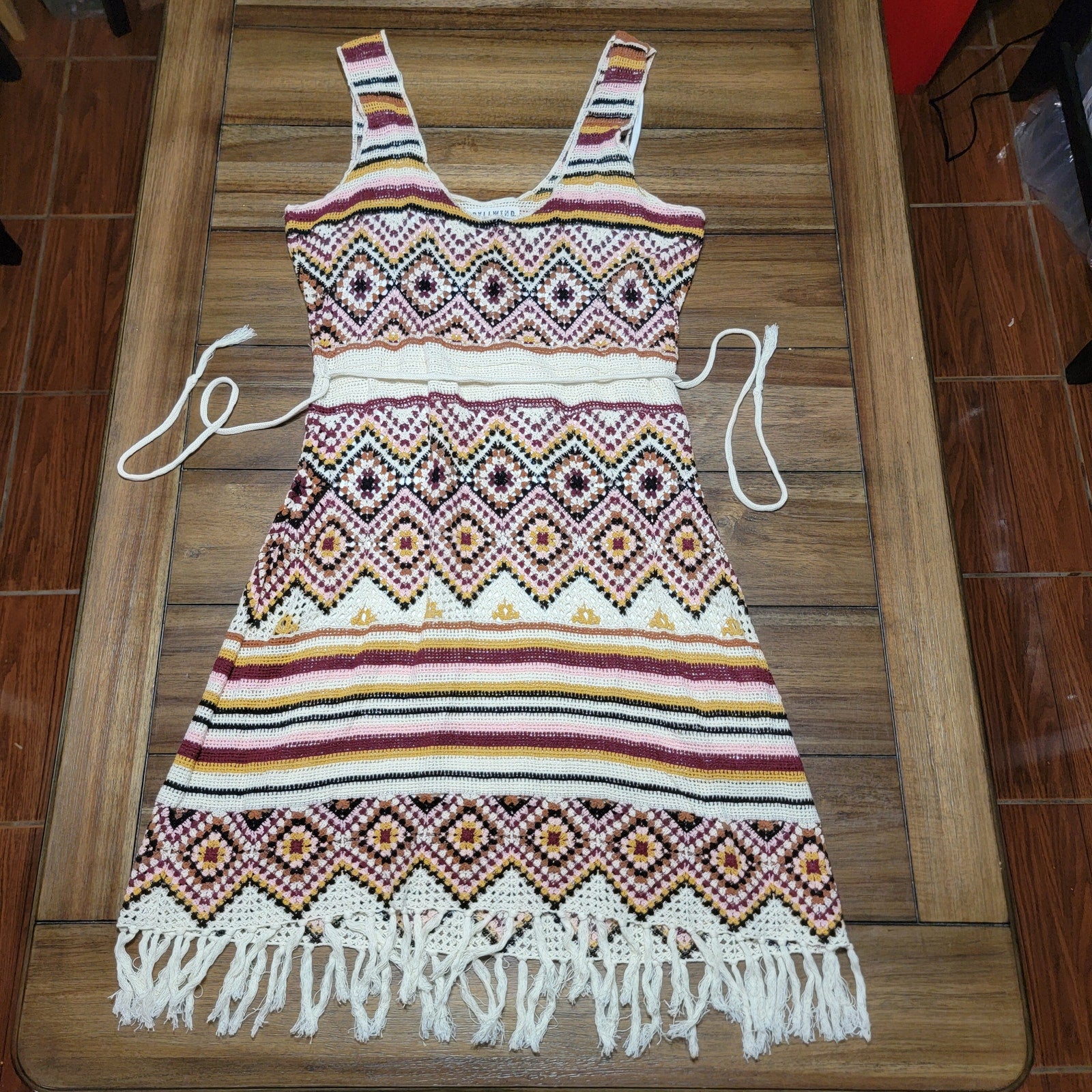 Idyllwind Women's Chilli Havana Nights Crochet Fringe Dress - Size Junior Large