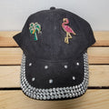 Ladies Black Velvet Ballcap w/ Bling Studs and 2 Pins