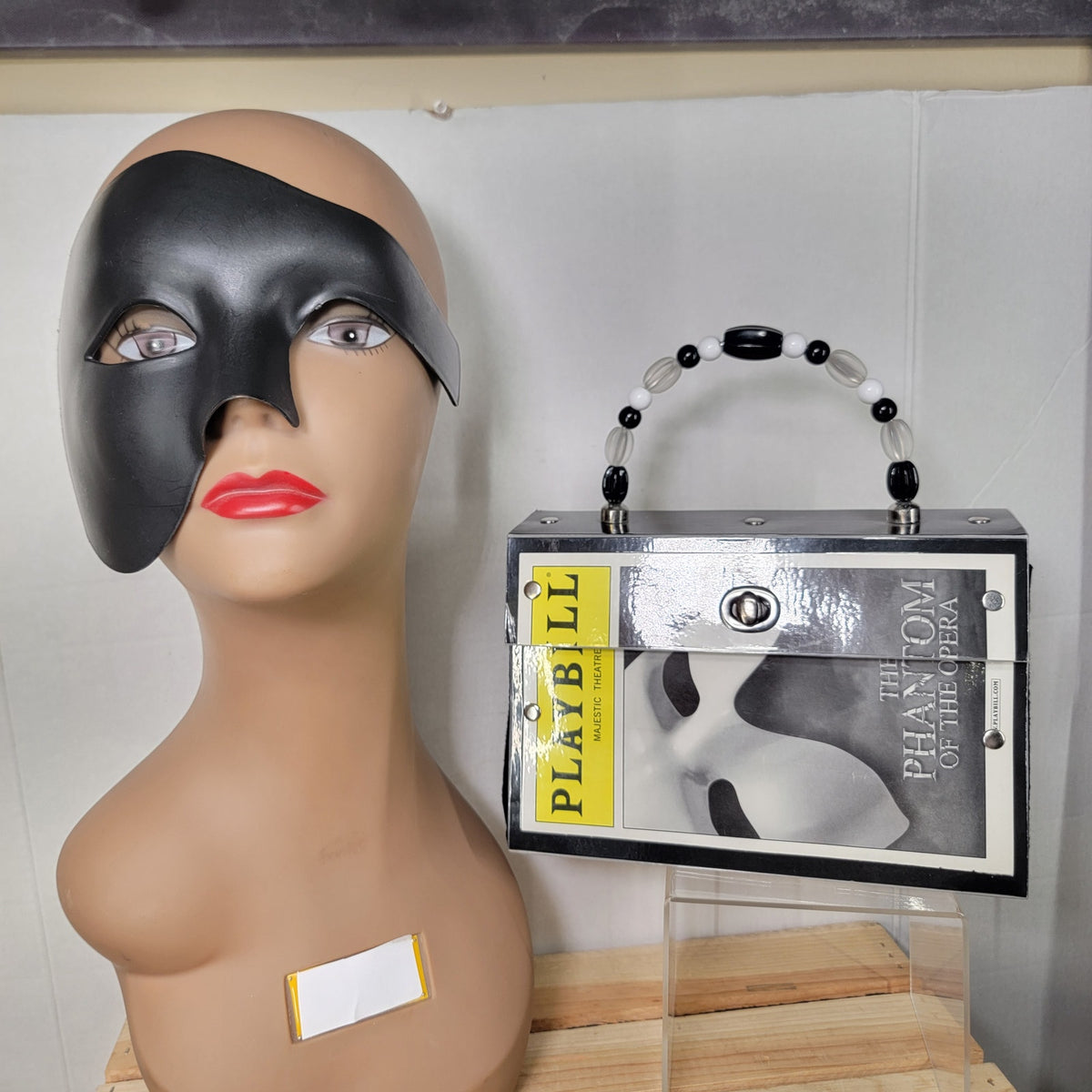 Set of 2 Phantom of the Opera: Upcycled Playbill Cover Purse and Phantom Mask