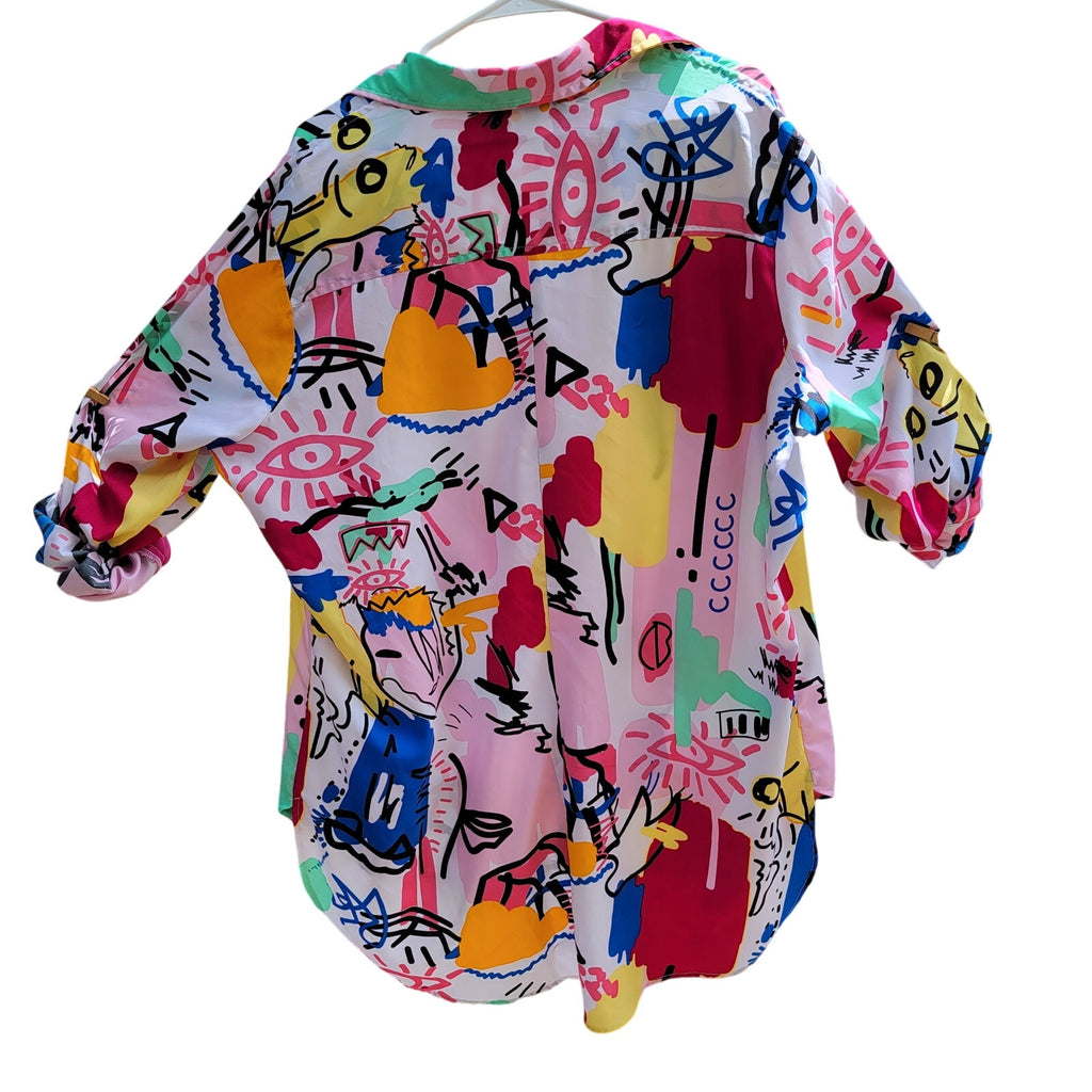 Thread Story Retro 80's Print Full Button Up Blouse - Size 3X